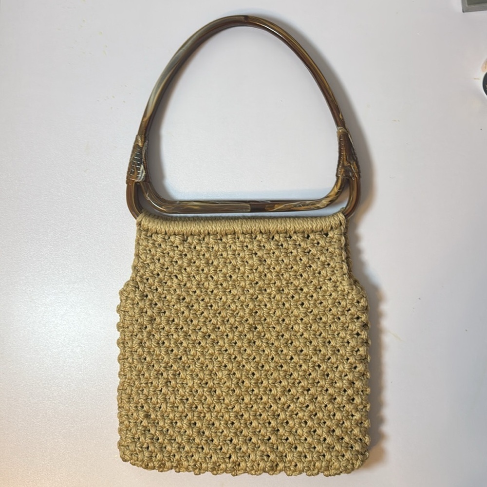 Vintage‎ Macrame/Crocheted Purse With Plastic Handles Boho Chic